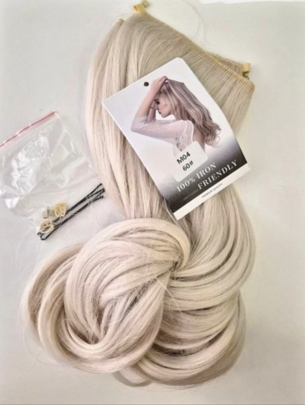 🆕 NWT Platinum Blonde Halo Hair Extensions M04 #60 Heat Resistant